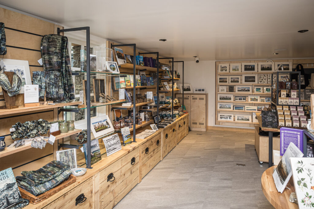 Wide shot of the Calanais gift shop.