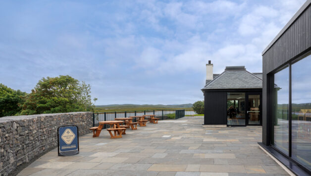 Heather Isle Coffee sign on the exterior of the Calanais Visitor Centre