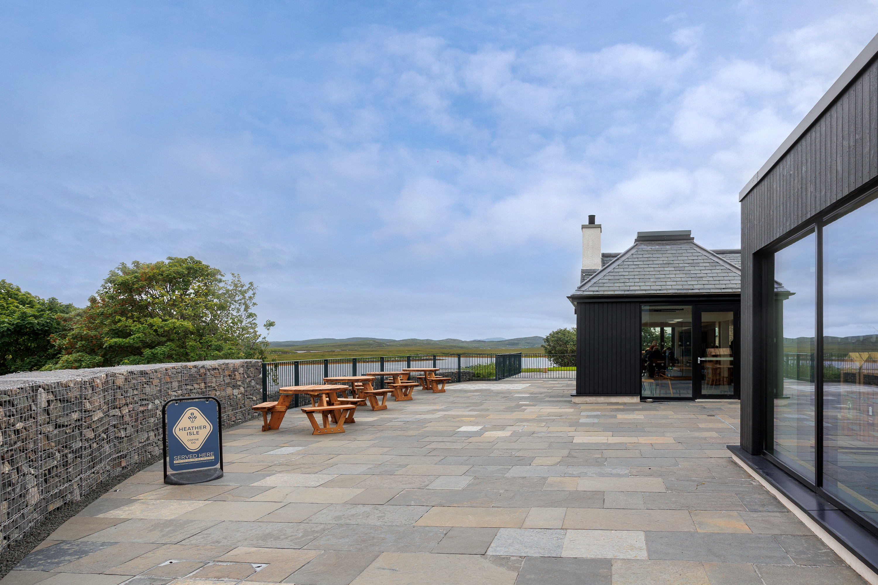 Heather Isle Coffee sign on the exterior of the Calanais Visitor Centre